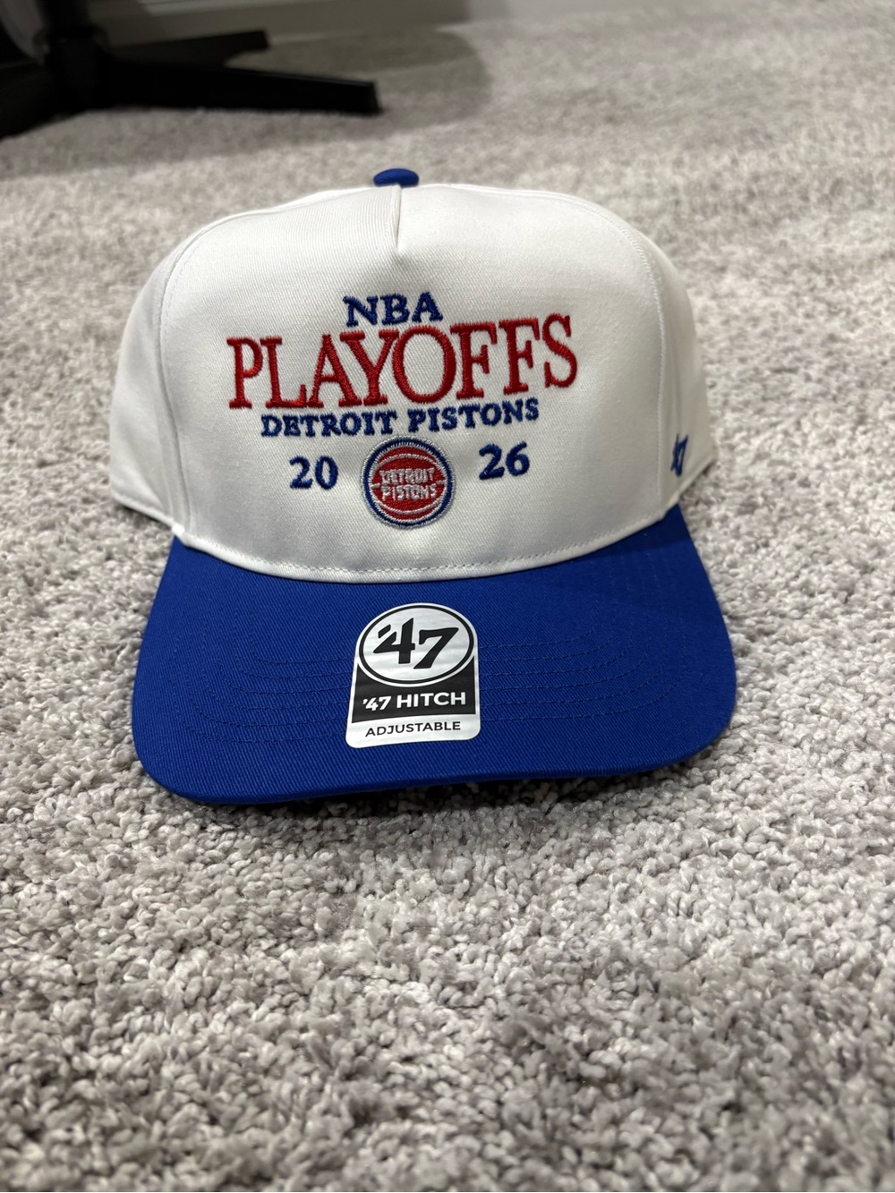 47 Detroit Pistons White & Blue Playoffs Snapback Hat